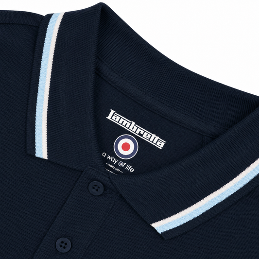 Lambretta SS1608 Twin Tipped Polo Shirt Navy / White / Sky