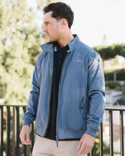 Lambretta Men's LMBBHH1 Shower Resistant Classic Harrington Jacket Mid Blue