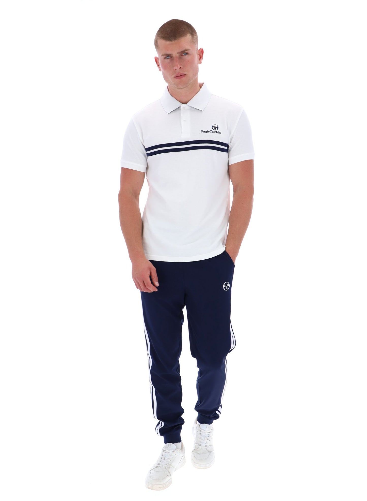 Sergio Tacchini Men's New Supermac Polo Shirt White / Maritime Blue