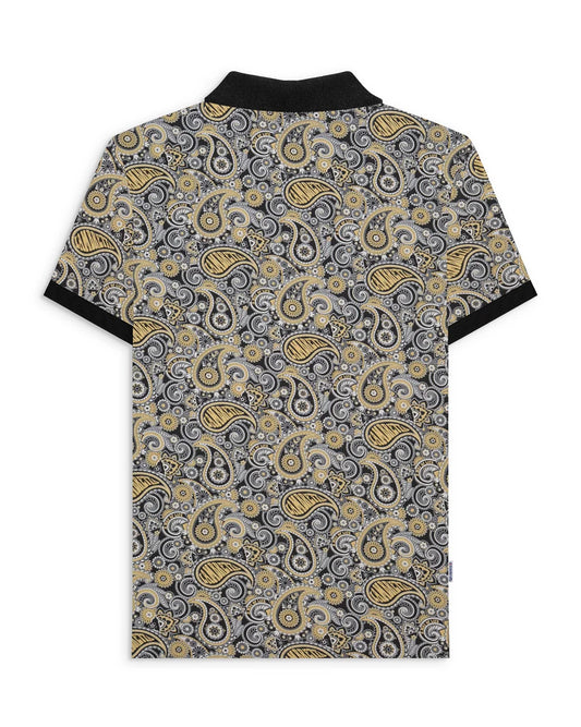 Lambretta SS0031 Paisley Brand Polo Shirt Black / Grey