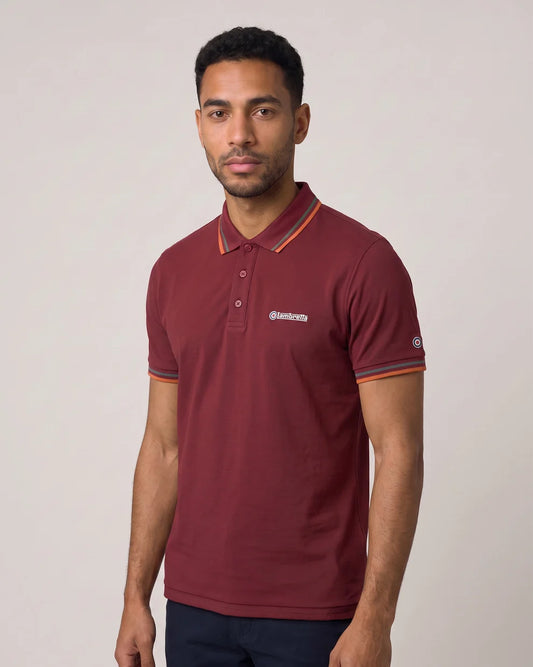 Lambretta SS1608 Twin Tipped Polo Shirt Burgundy / Thuderstorm / Rustic Brown
