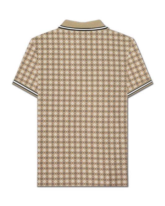 Lambretta SS7164 GEO AOP Polo Shirt Lead Grey