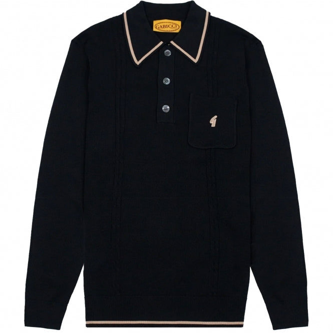 Gabicci Vintage Men's V55GM24 Ned L/S Polo Shirt Black