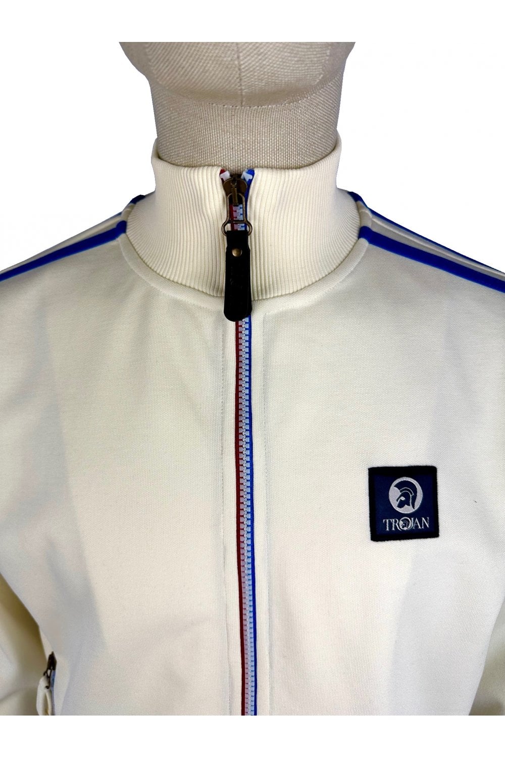 Trojan Records Men's TC1043 Contrast Zip Track Top Ecru
