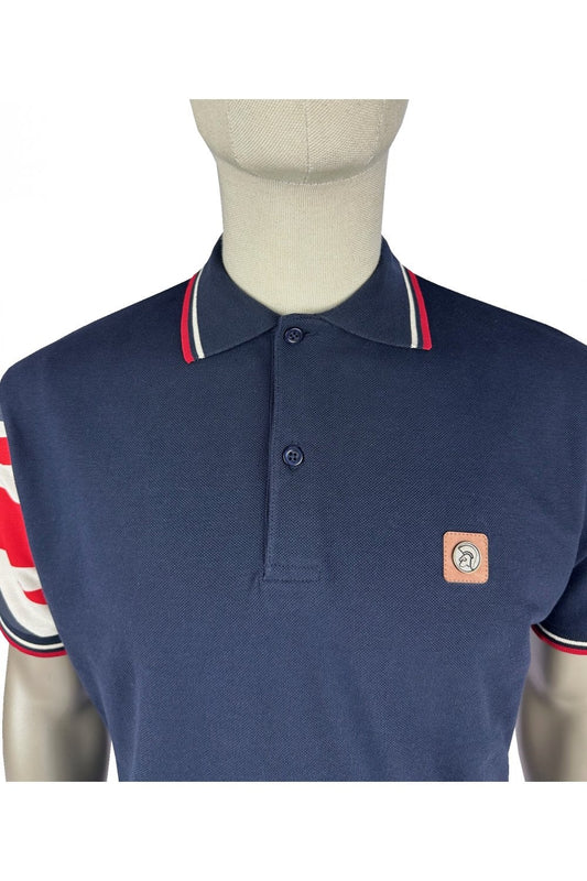 Trojan Records Men's TR9022/TR9073 Flag Sleeve Pique Polo Shirt Navy