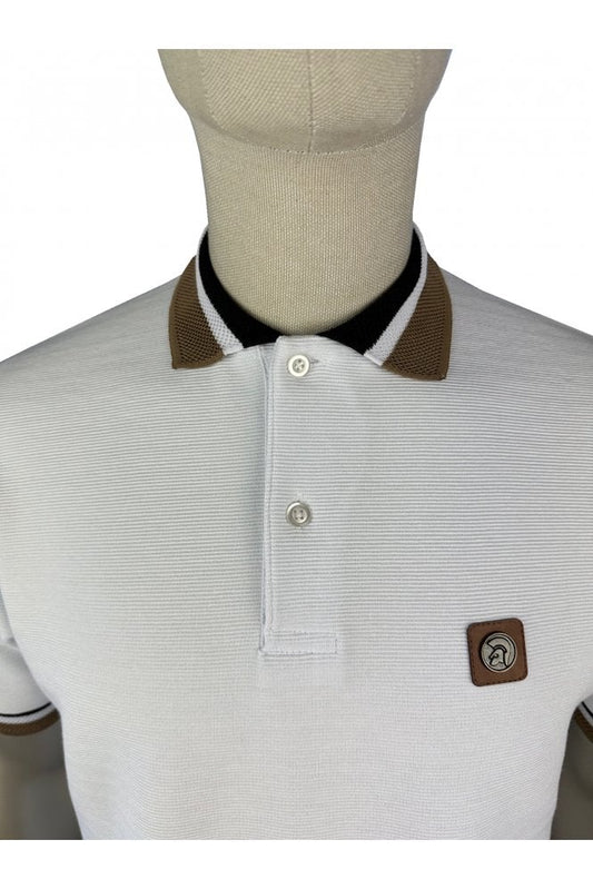Trojan Records Men's TR9024 Jacquard Trim Ottoman Rib Polo Shirt White
