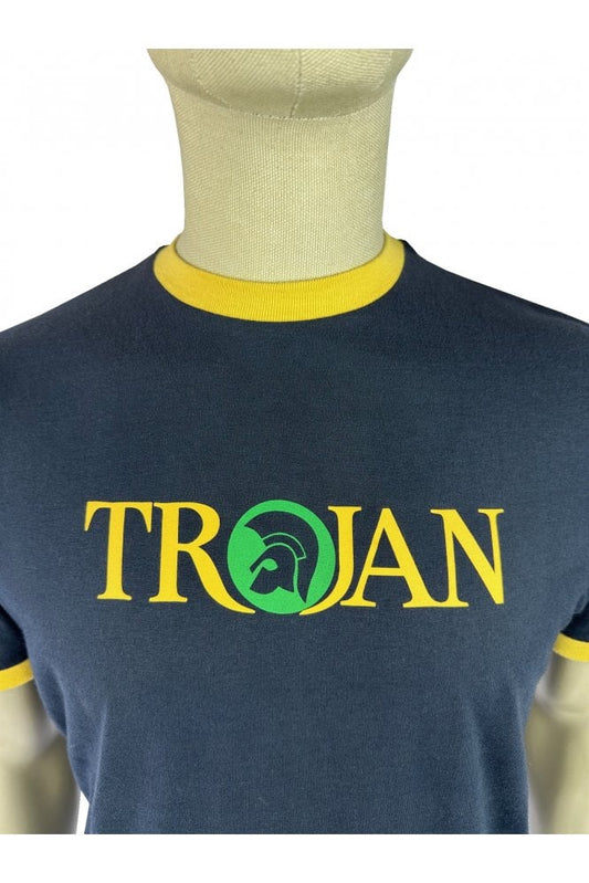 Trojan Records Men's TC1014 Logo Ringer T Shirt Navy Blue
