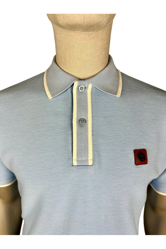 Trojan Records Men's TR9080 Ottoman Stripe Trim Polo Shirt Powder Blue