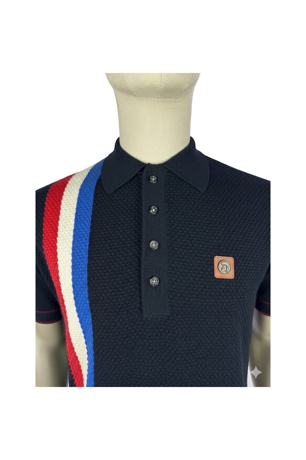 Trojan Records Men's TR9063/TR9013 Racing Stripe Fine Gauge Polo Shirt Navy Blue