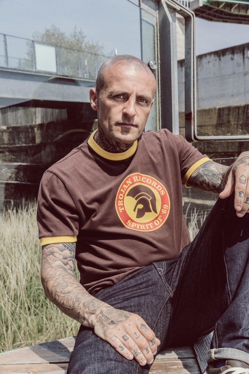 Trojan Records Men's TC1006 Spirit Of '69 Logo Tee Shirt Chocolate Brown