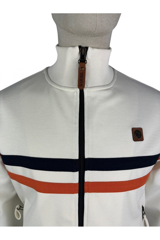 Trojan Records Men's TR8954 Twin Stripe Track Top Ecru