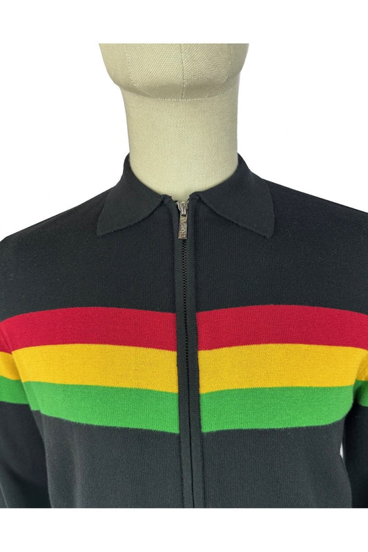 Trojan Records Men's TR9011 Zip Stripe Cardi Track Top Black