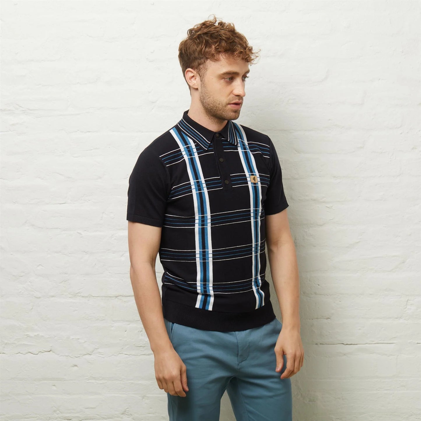 Gabicci Vintage Men's V54GM01 Miller SS Check Polo Shirt Navy Blue