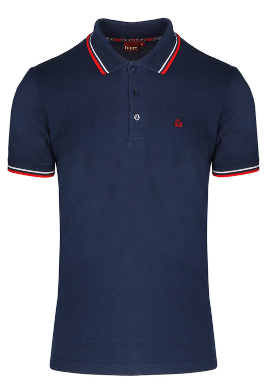 Merc Men's Card Tipped Polo Shirt Navy / Blood Red