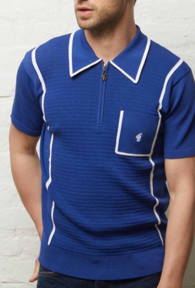 Gabicci Vintage Men's V54GM19 Alfeo SS Knit Polo Shirt Sapphire Blue