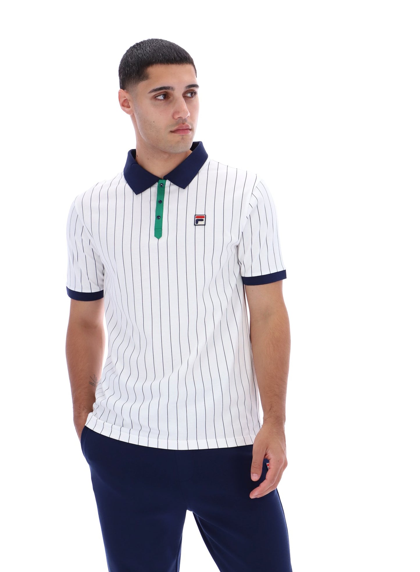 Fila Vintage Men's BB1 Classic Vintage Stripped Polo Shirt White / Green