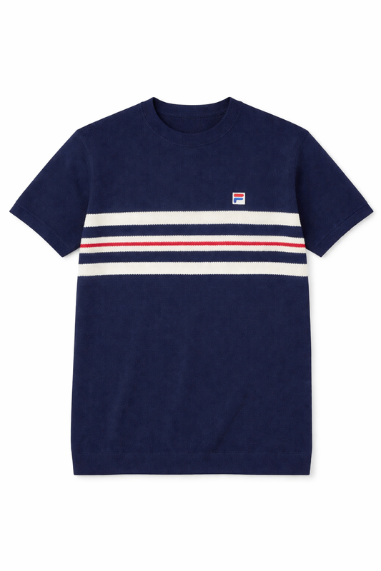 Fila Vintage Men's Gerardo Mesh Stripe Knitted T Shirt Fila Navy