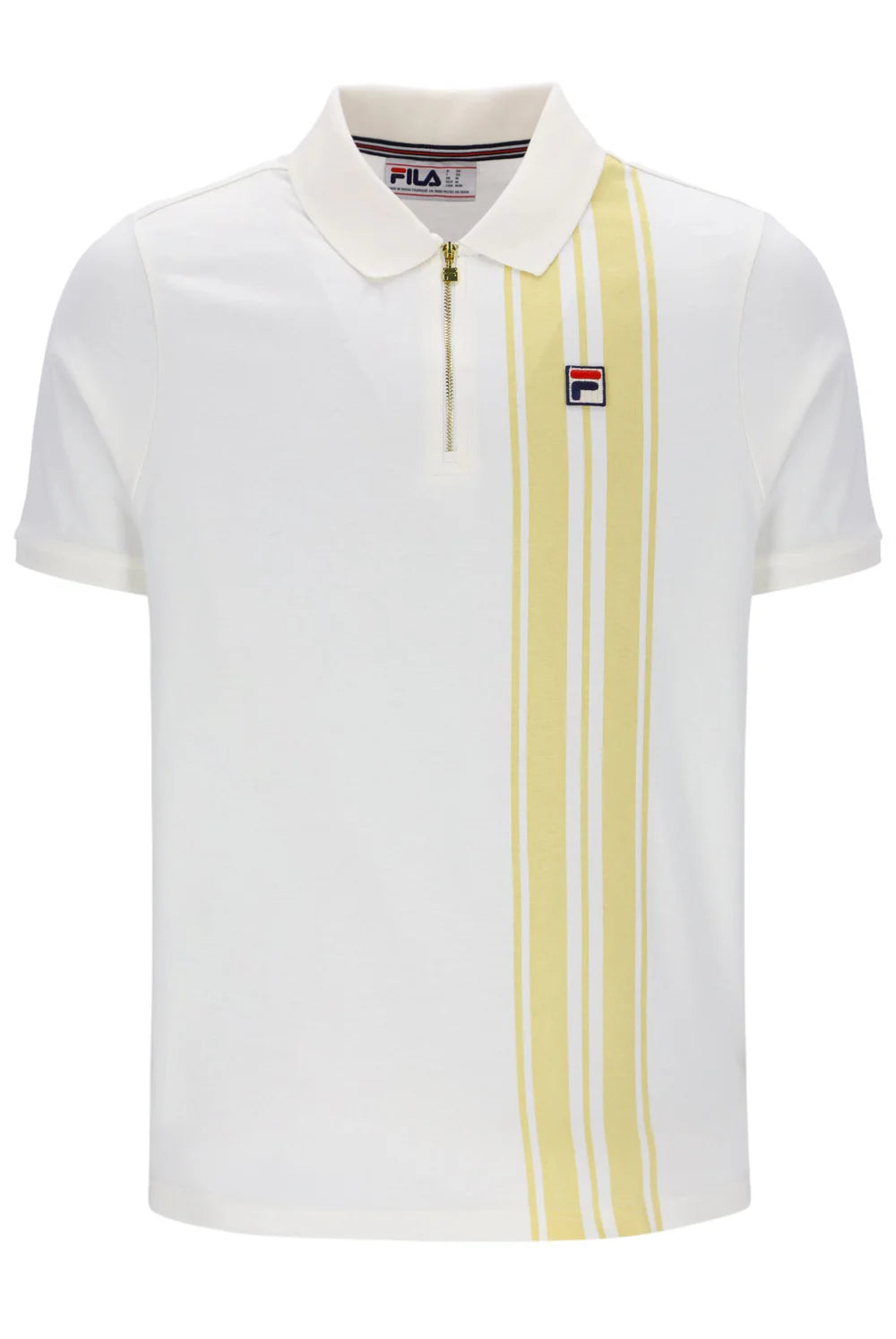 Fila Vintage Men's Dario Zipped Stripped Polo Shirt Gardenia / Raffia