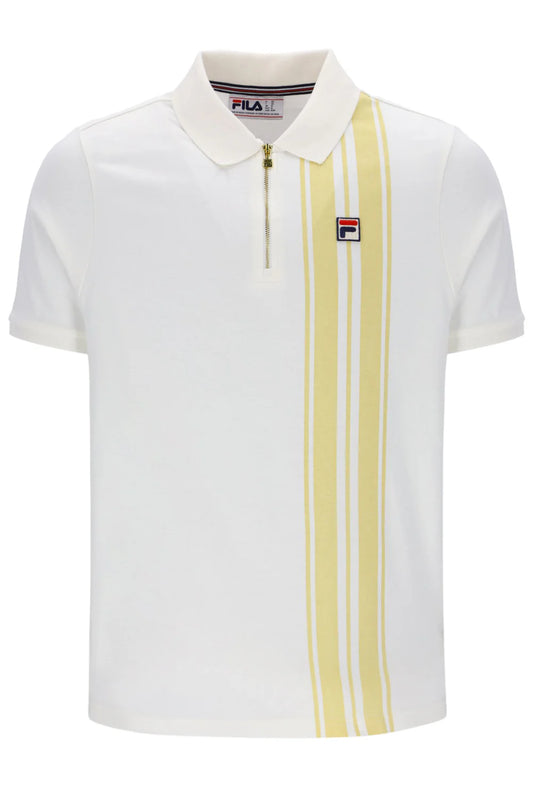 Fila Vintage Men's Dario Zipped Stripped Polo Shirt Gardenia / Raffia