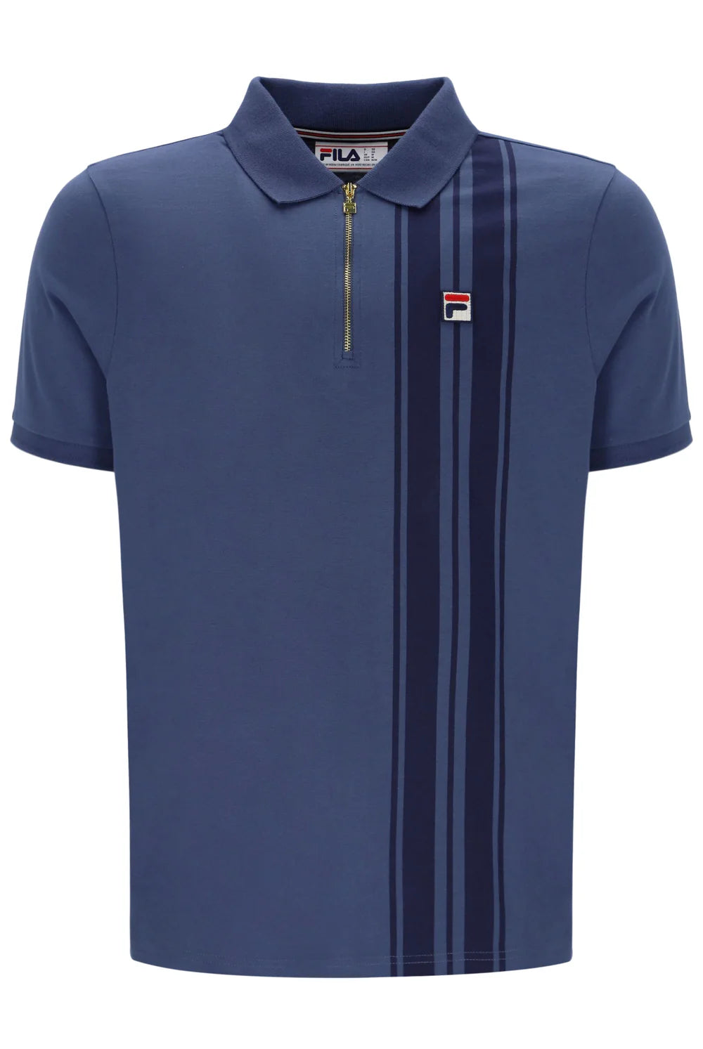 Fila Vintage Men's Dario Zipped Stripped Polo Shirt Vintage Indigo / Fila Navy