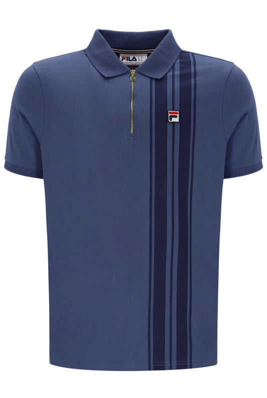 Fila Vintage Men's Dario Zipped Stripped Polo Shirt Vintage Indigo / Fila Navy