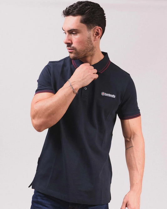 Lambretta Men's SS1608 Twin Tipped Polo Shirt Dark Navy / Burgundy