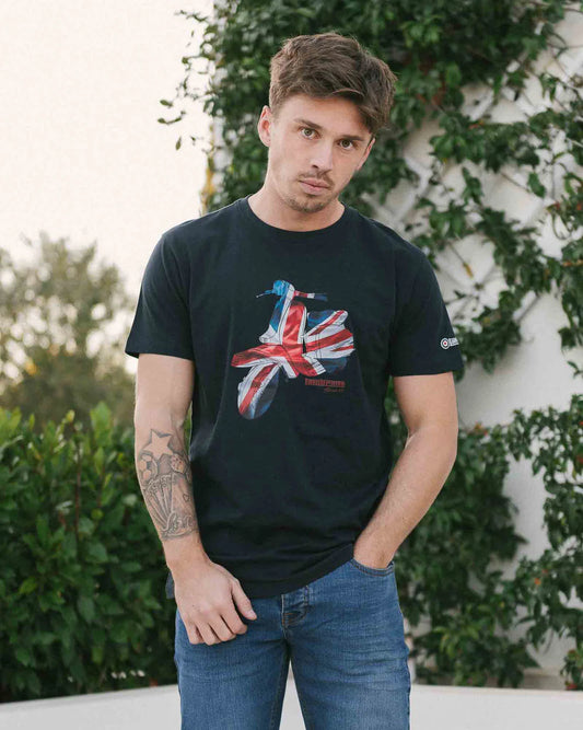 Lambretta Men's SS4013 Scooter Print T Shirt Navy Blue