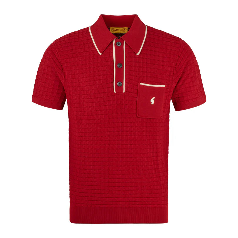 Gabicci Vintage Men's V53GM28 Roy SS Textured Knit Polo Shirt Cherry Red