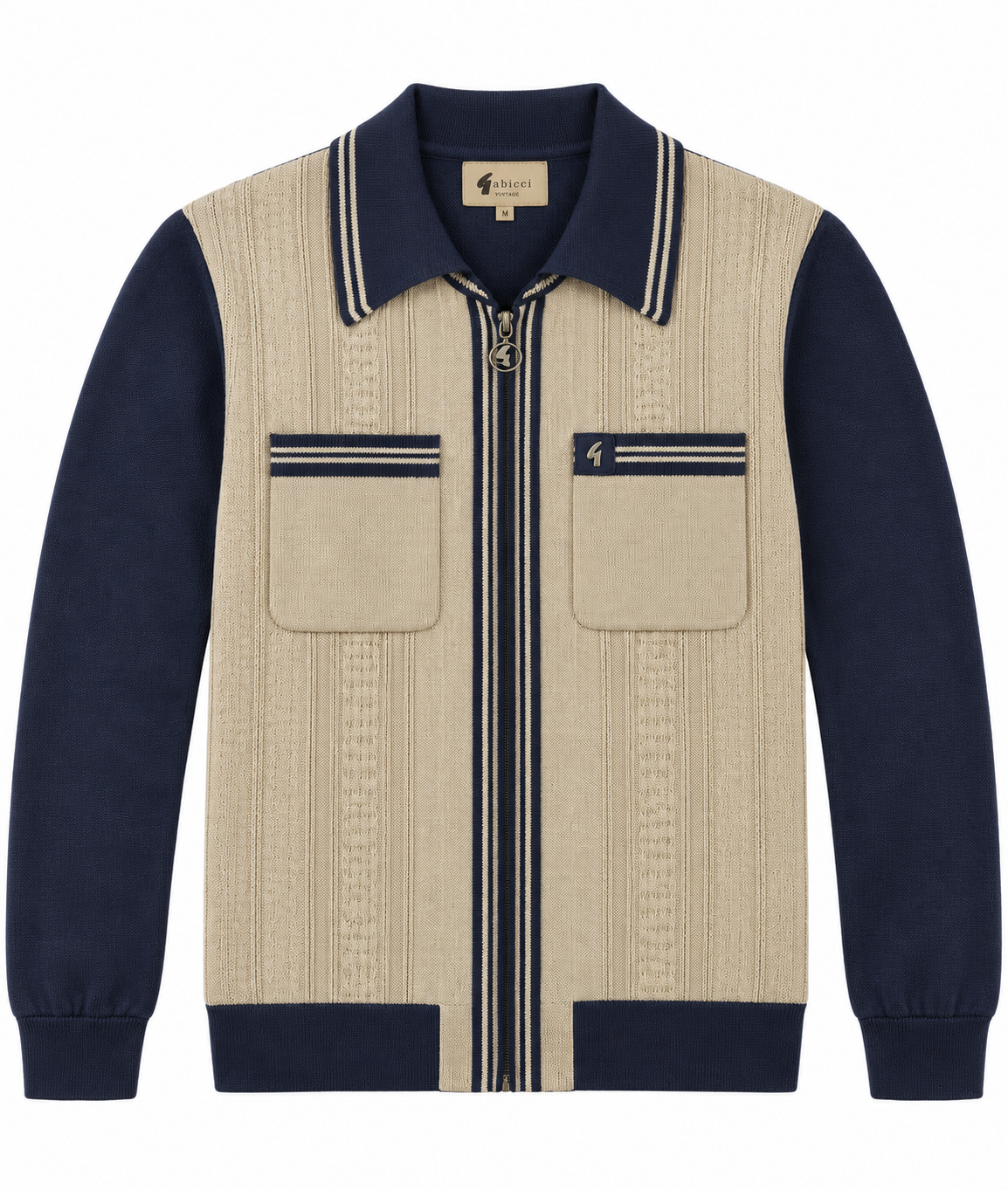 Gabicci Vintage Men's V57GM15 Lucerne L/S Zip Front Polo Shirt Navy Blue
