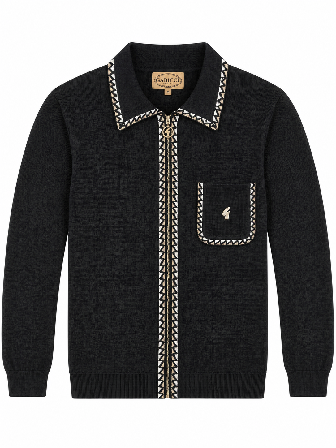 Gabicci Vintage Men's V57GM25 Nick L/S Zip Front Polo Shirt Black