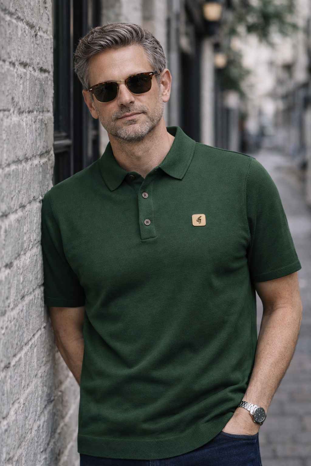Gabicci Vintage Men's V19GK04 Jackson SS Knit Polo Shirt Forest Green