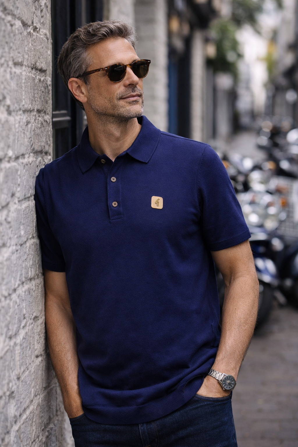 Gabicci Vintage Men's V19GK04 Jackson SS Knit Polo Shirt Storm Blue