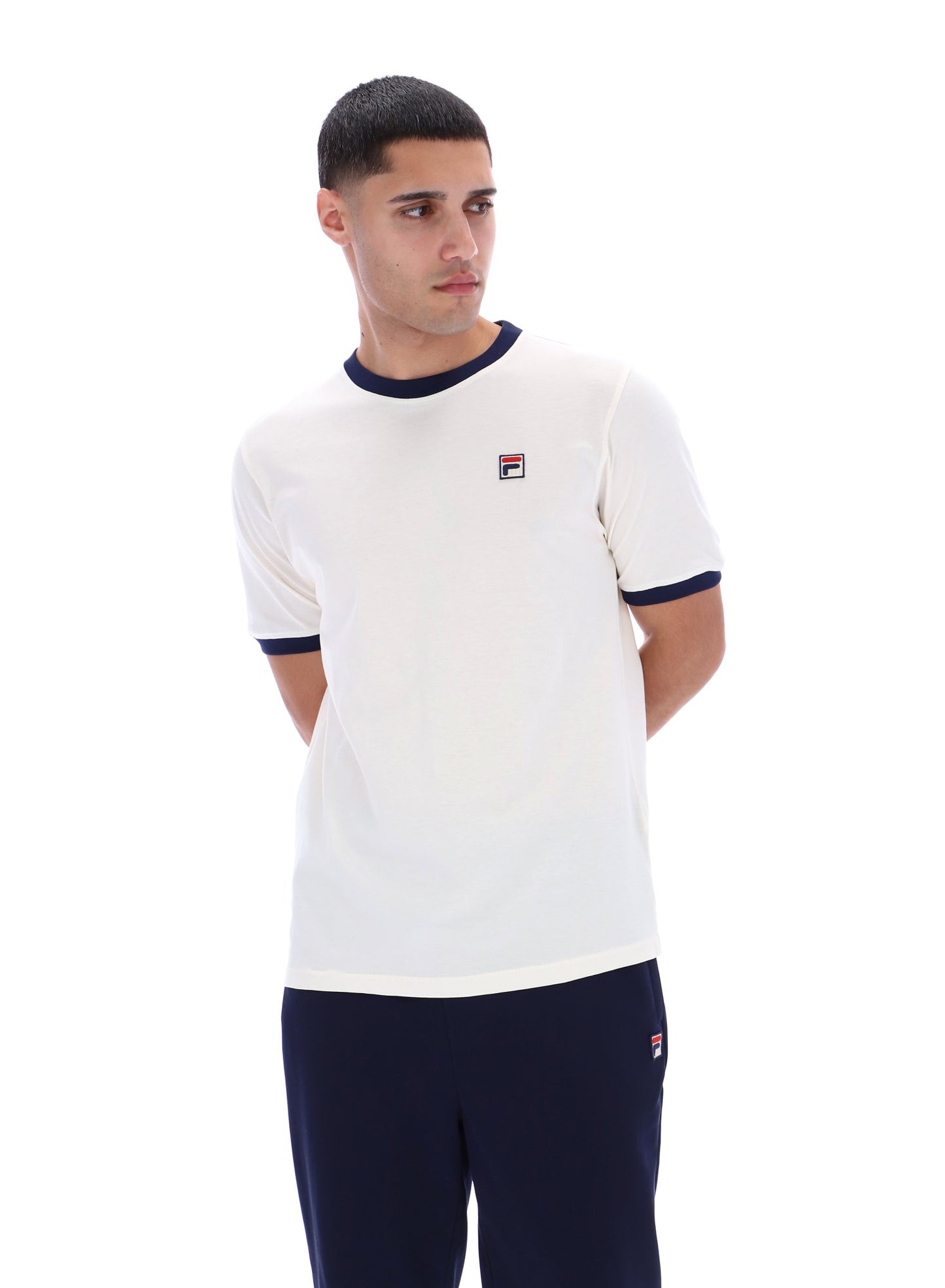 Fila Vintage Men's Marconi Essential Ringer T Shirt Gardenia / Fila Navy