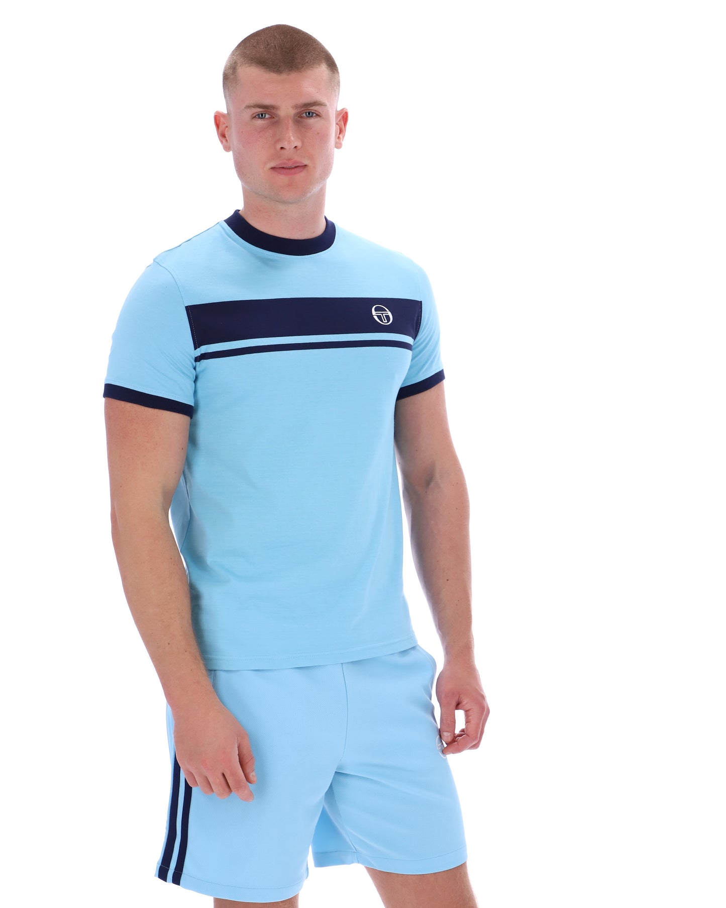 Sergio Tacchini Men's STM14593 SS Master Crew Neck T Shirt Baltic Sea Blue
