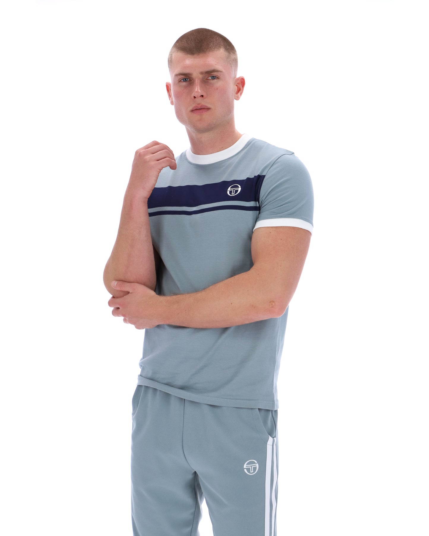 Sergio Tacchini Men's STM14593 SS Master Crew Neck T Shirt Lead / Maritime Blue