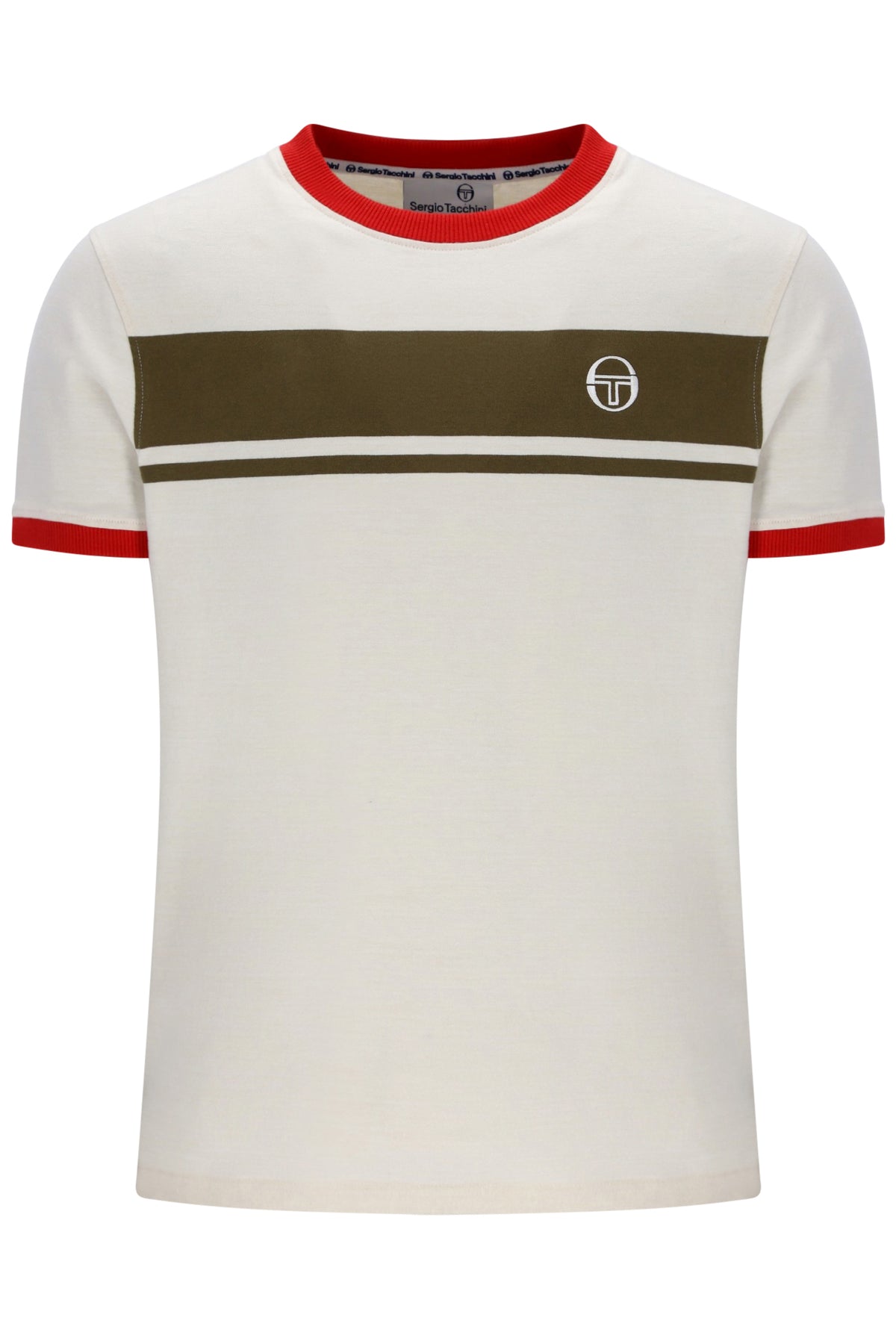 Sergio Tacchini Men's STM14593 SS Master Crew Neck T Shirt Gardenia / Dark Olive