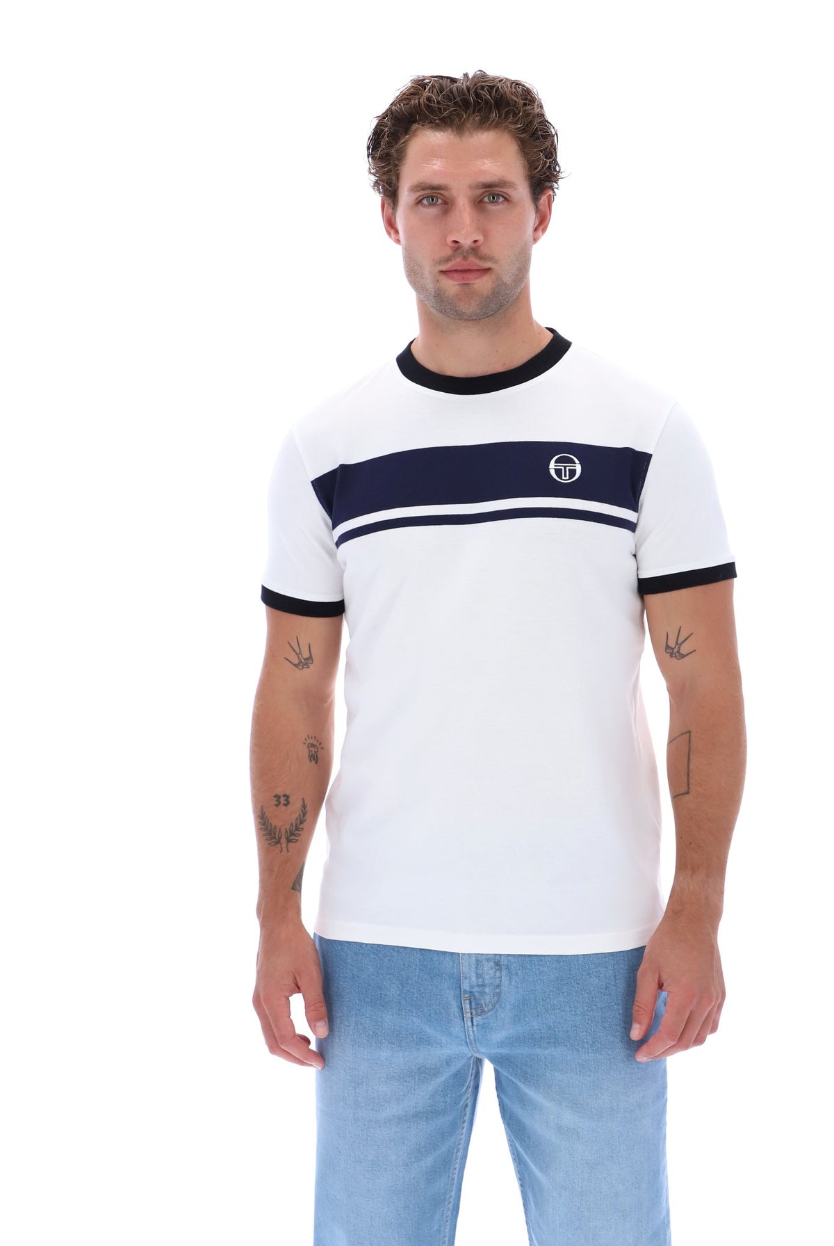 Sergio Tacchini STM14593 SS Master Crew Neck T Shirt White / Maritime Blue / Black
