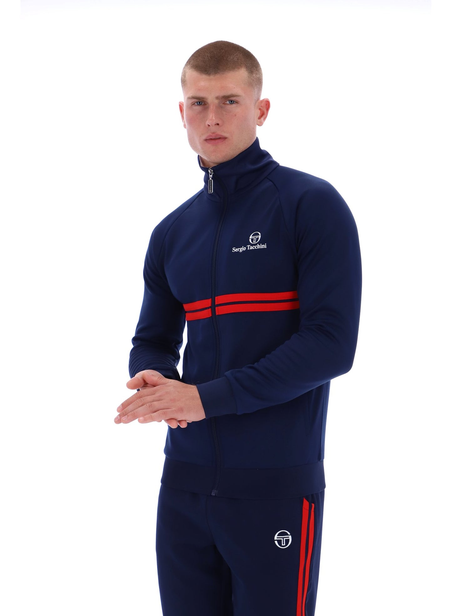 Sergio Tacchini Men's New Dallas Track Top Maritime Blue / White / Adrenaline Rush