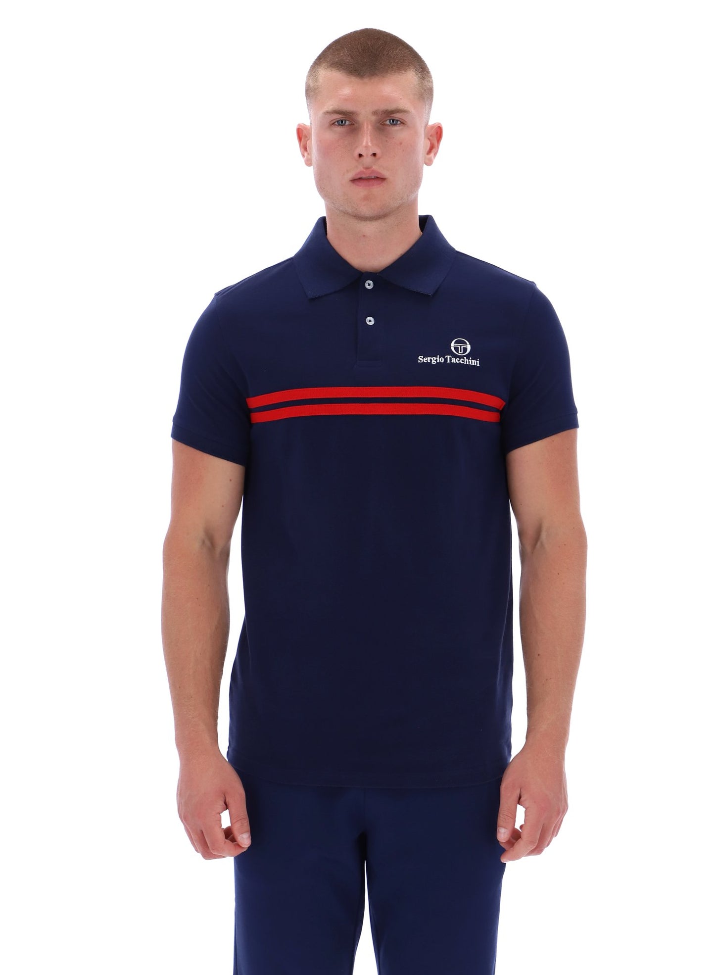 Sergio Tacchini Men's New Supermac Polo Shirt Maritime Blue / Adrenaline Rush