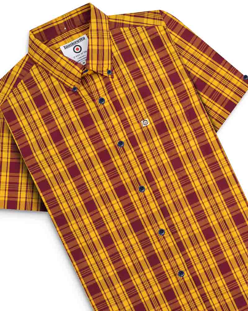 Lambretta Men's RWIS1472 SS Check Shirt Burgundy / Gold