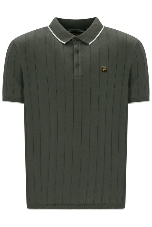 Fila Vintage Santino Drop Needle Knitted Polo Shirt Gunmetal Grey