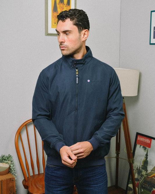 Lambretta Men's LMBBHH1 Shower Resistant Classic Harrington Jacket Navy Blue