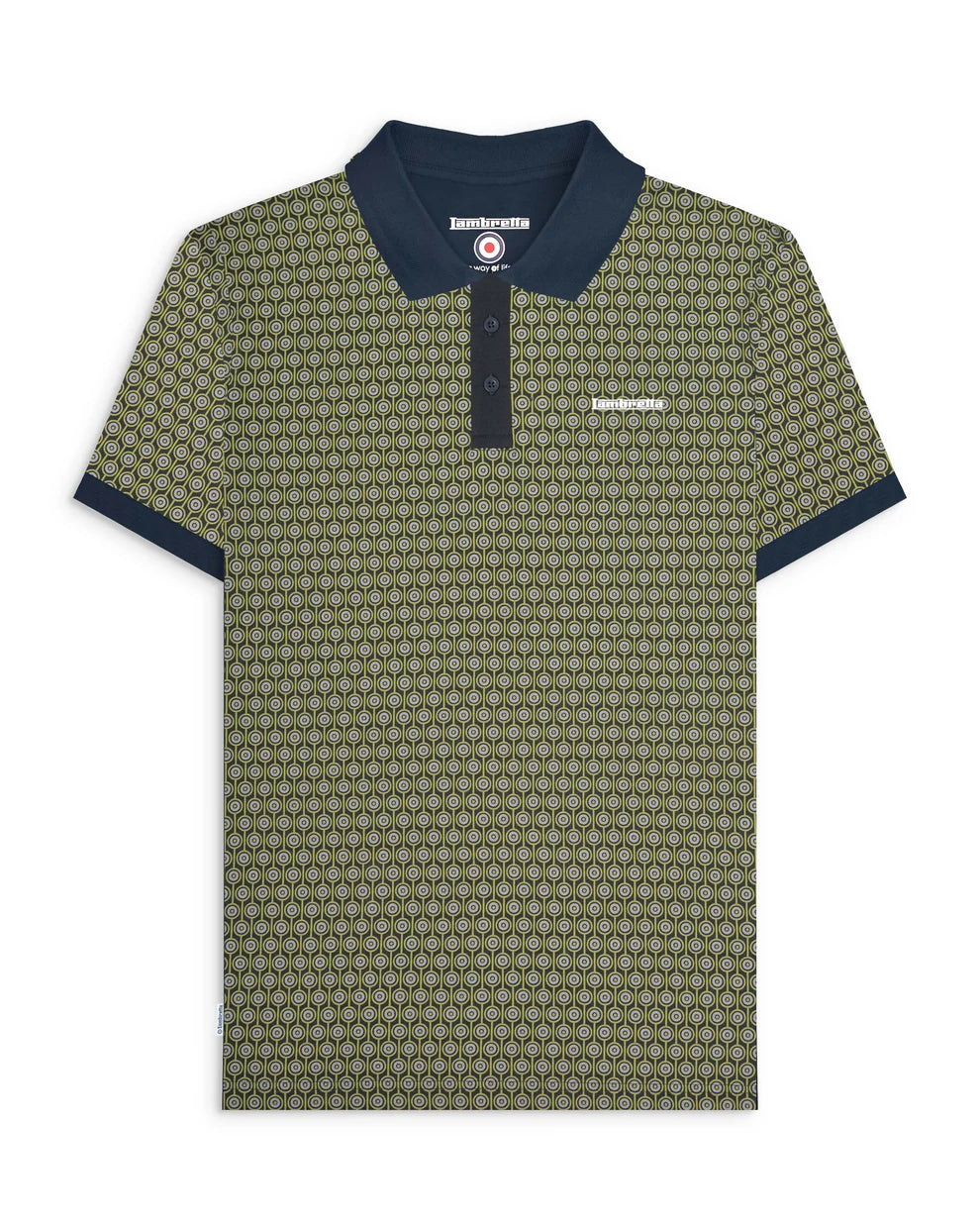 Lambretta SS1229 Geo Roundel Polo Shirt Navy / Sage / Grey