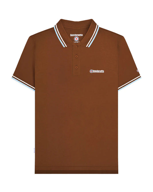 Lambretta Men's SS1608 Twin Tipped Polo Shirt Brown / White / Angel Falls
