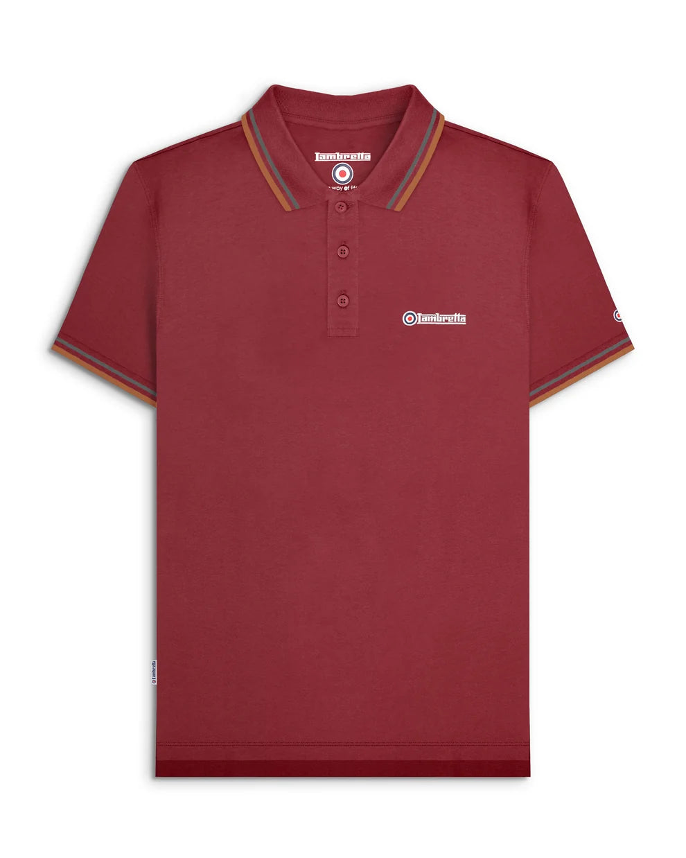 Lambretta SS1608 Twin Tipped Polo Shirt Burgundy / Thuderstorm / Rustic Brown