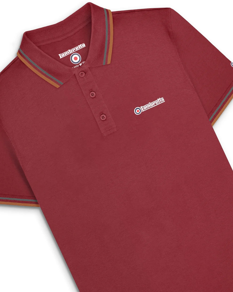 Lambretta SS1608 Twin Tipped Polo Shirt Burgundy / Thuderstorm / Rustic Brown