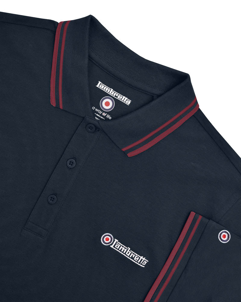 Lambretta Men's SS1608 Twin Tipped Polo Shirt Dark Navy / Burgundy