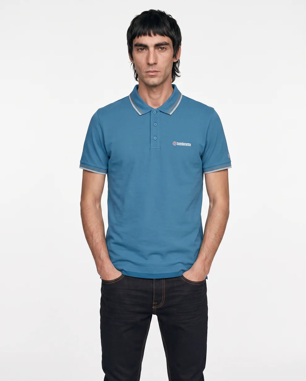Lambretta SS1608 Twin Tipped Polo Shirt Dark Blue / Thunderstorm / Grey