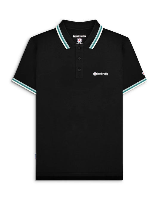 Lambretta Men's SS1650 Triple Tipped Polo Shirt Black / Celestial / Dark Blue / Jet