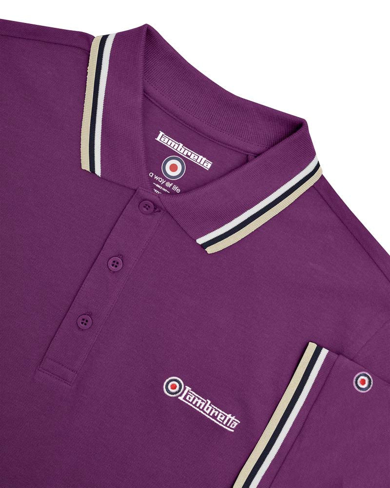 Lambretta Men's SS1650 Triple Tipped Polo Shirt Winter Bloom / White / Navy / Cashew